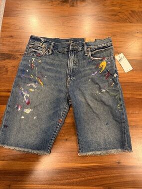 Ralph Lauren Blue Denim Jean Shorts with Multicolor Paint Splatter